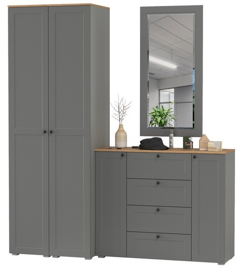 Остин Прихожая 32, цвет серый графит/дуб крафт золотой, ШхГхВ 200х54,3х229,6 см., универсальная сборка