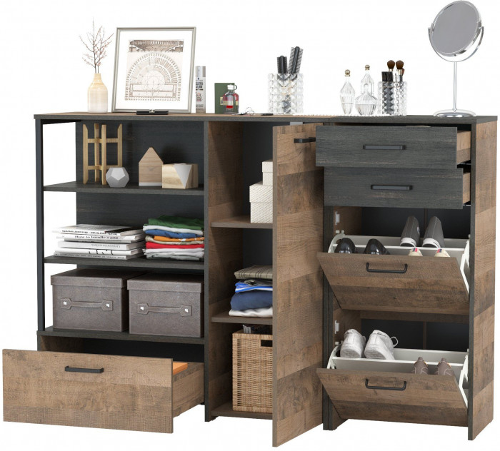 Трувор 13.241.06 Тумба для обуви + 13.307.01 Комод, дуб гранж песочный/интра