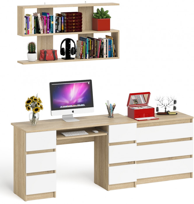 Мори компьютерный стол МС-2 + Комод МК800.1 + Полка 1200, дуб сонома/белый