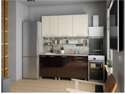 Кухонный гарнитур Танго 1,6м Ваниль/Горький шоколад