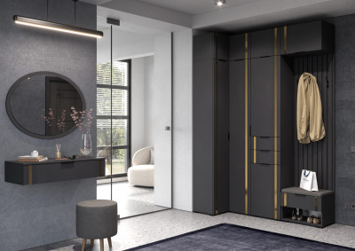 Модульная Прихожая Эмэ, набор №9, Графит/Графит золото, Simple 27