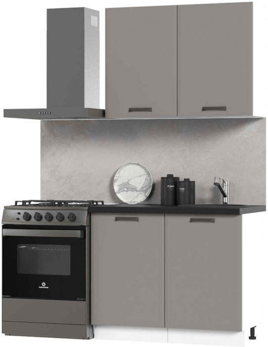 Кухня Призма 1 м белый/асфальт суперматовый (столешница - кастилло темный)