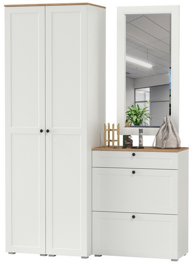 Остин Прихожая 34, цвет белый шагрень/дуб крафт золотой, ШхГхВ 160х54,3х229,6 см., универсальная сборка