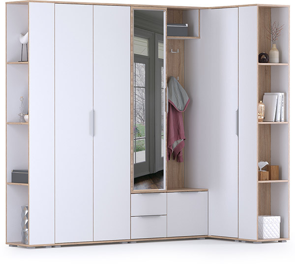 Куба Прихожая 16, цвет дуб сонома/белый премиум, ШхГхВ 230,1х107,3х210,6 см., универсальная сборка