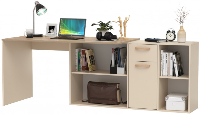 Лайт Стол письменный 03.245F, цвет сатин/дуб эндгрейн элегантный, ШхГхВ 136х139,2х75,2 см.(угловой) или 203,5х68х75,2 см.(прямой), универс. сборка