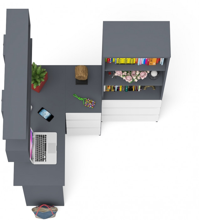 Мори компьютерный стол МС-16 правый + Стеллаж МСТ600.3 + Полка 1200, графит/белый