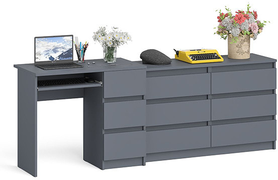 Мори Стол компьютерный МС-6 правый + Комод МК1200.6, цвет графит, ШхГхВ 210,4х50х76,6 см., выдвижные ящики справа, НЕ универсальная сборка