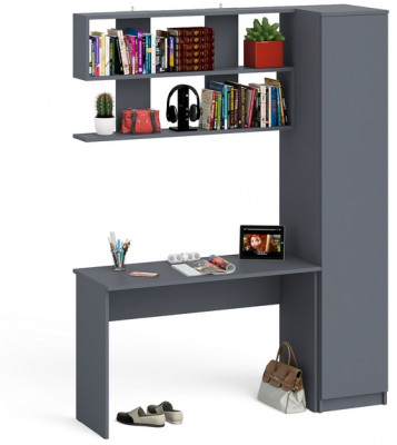 Мори Стол письменный МСП1200.1 + Пенал МШ400.1 + Полка 1200, цвет графит, ШхГхВ 160,8х50,4х209,6 см., универсальная сборка