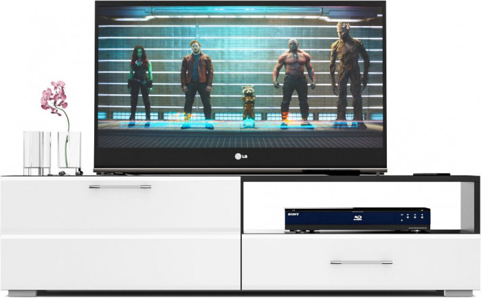 Тумба под ТВ Ларго 1, корпус венге/фасады МДФ белый глянец