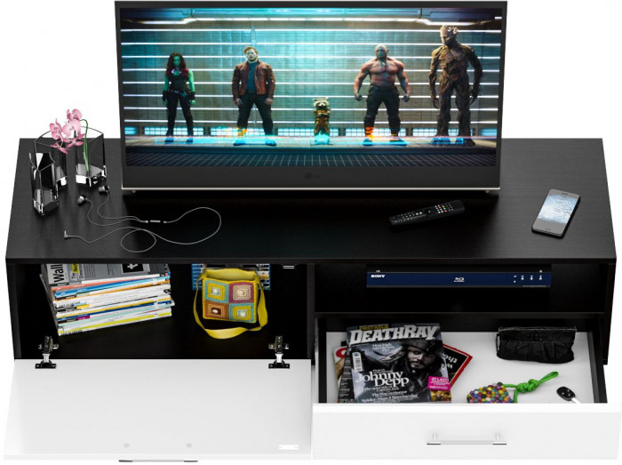 Тумба под ТВ Ларго 1, корпус венге/фасады МДФ белый глянец