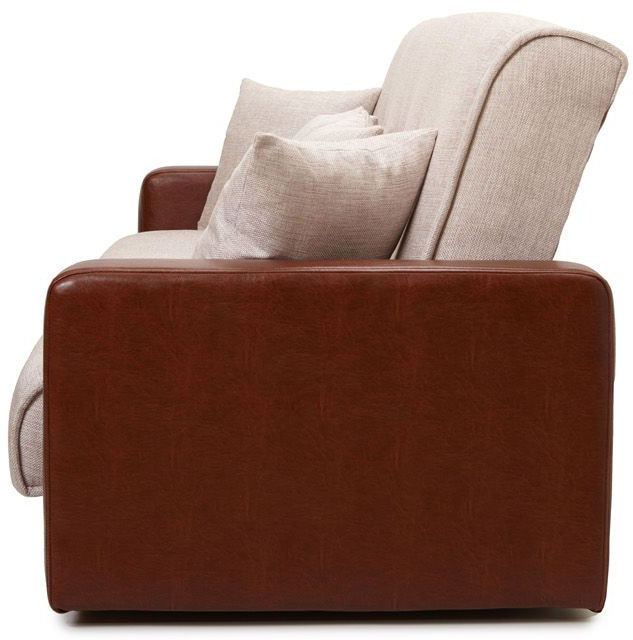 Раскладной диван-кровать, прямой, книжка, цвет бежево-коричневый, кожа/рогожка, Лондон 140х190