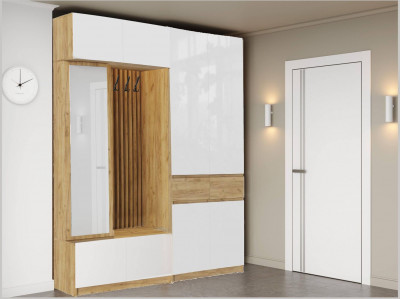 Модульная прихожая Роджина, крафт золотой/белый глянец (Дуб Крафт Золотой, Белый глянец)