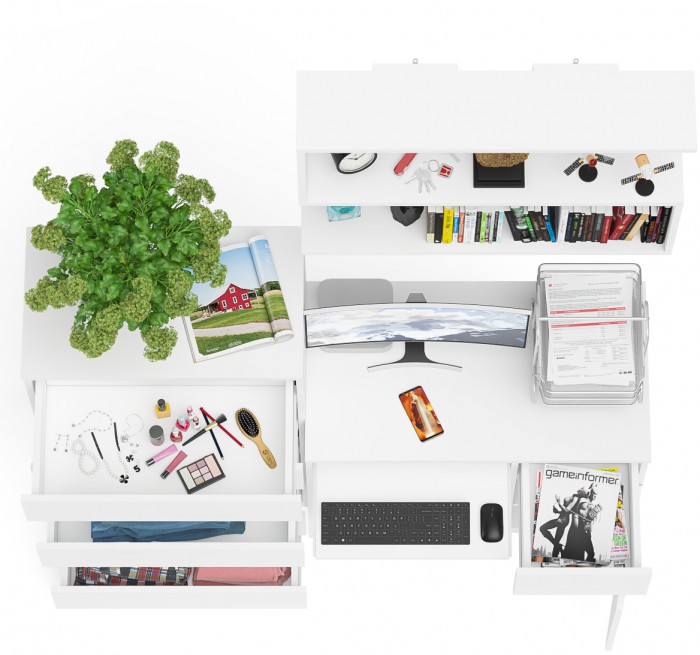 Мори компьютерный стол МС-1 правый + Комод МК700.5 + Полка 900, белый