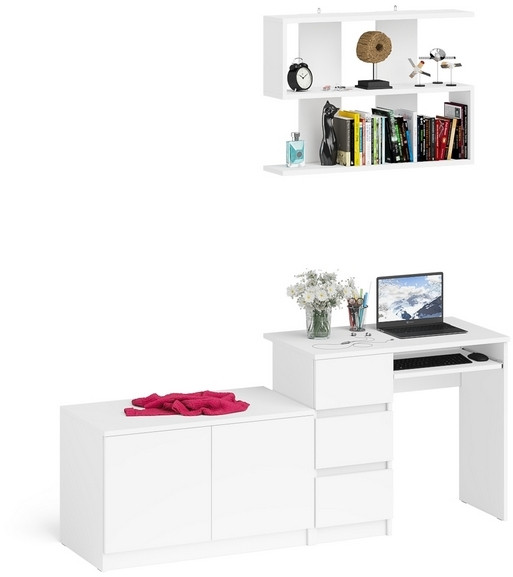Мори компьютерный стол МС-6 левый + Тумба МА900.1 + Полка 900, белый