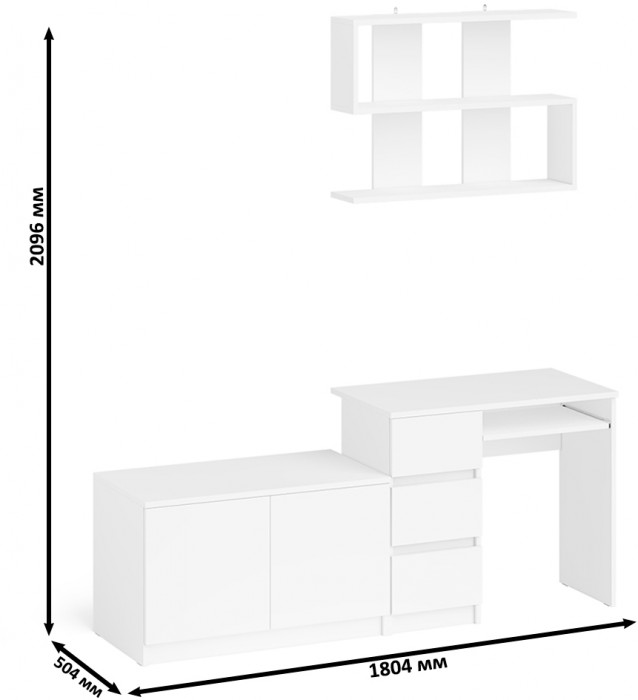 Мори компьютерный стол МС-6 левый + Тумба МА900.1 + Полка 900, белый