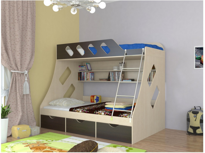 Дельта-20.01 Детская двухъярусная кровать с лестницей (Салатовый, Ясень шимо светлый)