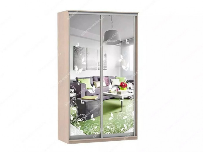 Шкаф купе Модерн 1190х450 2-х дверный зеркальный с пескоструем №4 ясень