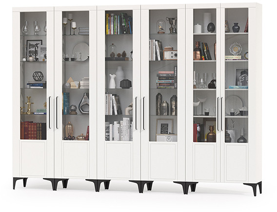 Валенсия Гостиная № 133, цвет ЛДСП белый шагрень/МДФ белый шагрень, ШхГхВ 304,1х38,1х225,2 см., универсальная сборка