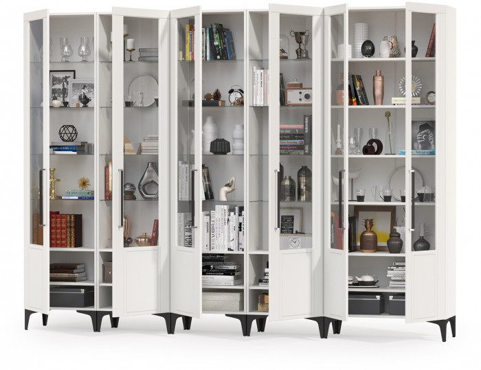 Валенсия Гостиная № 133, цвет ЛДСП белый шагрень/МДФ белый шагрень, ШхГхВ 304,1х38,1х225,2 см., универсальная сборка