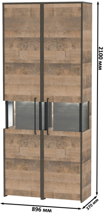 Трувор 13.205 Шкаф-пенал с витриной + 13.205 Шкаф-пенал с витриной, цвет дуб гранж песочный/интра, ШхГхВ 89,6х37х210 см., универсальная сборка