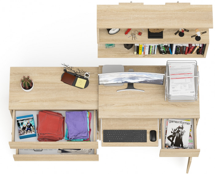 Мори компьютерный стол МС-1 правый + Комод МК800.1 + Полка 900, дуб сонома