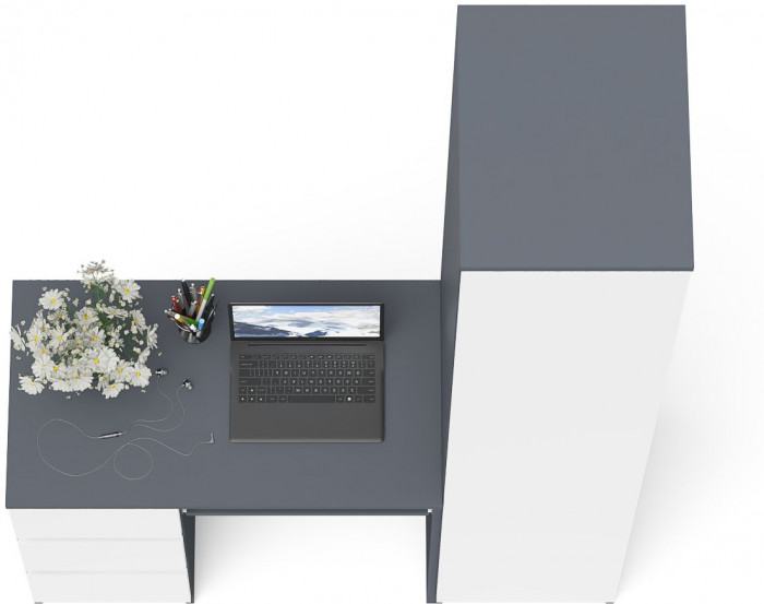 Мори Стол компьютерный МС-6 левый + Пенал МШ400.1, цвет графит/белый, ШхГхВ 130,4х50,4х209,6 см., выдвижные ящики слева, НЕ универсальная сборка