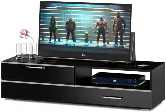 Тумба под ТВ Ларго 1, корпус венге/фасады МДФ чёрный глянец