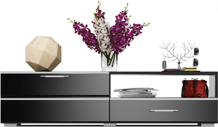 Тумба под ТВ Ларго 1, корпус венге/фасады МДФ чёрный глянец