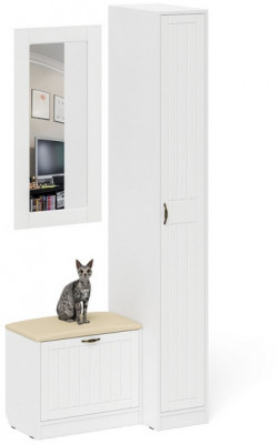 Прихожая П-6 Компоновка № 40, цвет белая шагрень/фасады МДФ белое дерево фрезеровка прованс, ШхГхВ 90х50х210 см., универсальная сборка