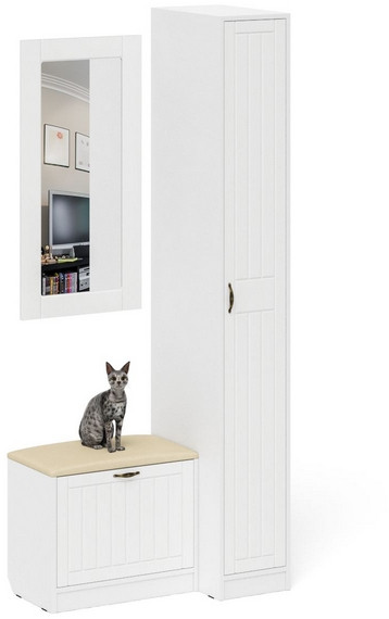 Прихожая П-6 Компоновка № 40, цвет белая шагрень/фасады МДФ белое дерево фрезеровка прованс, ШхГхВ 90х50х210 см., универсальная сборка