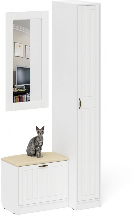 Прихожая П-6 Компоновка № 40, цвет белая шагрень/фасады МДФ белое дерево фрезеровка прованс, ШхГхВ 90х50х210 см., универсальная сборка