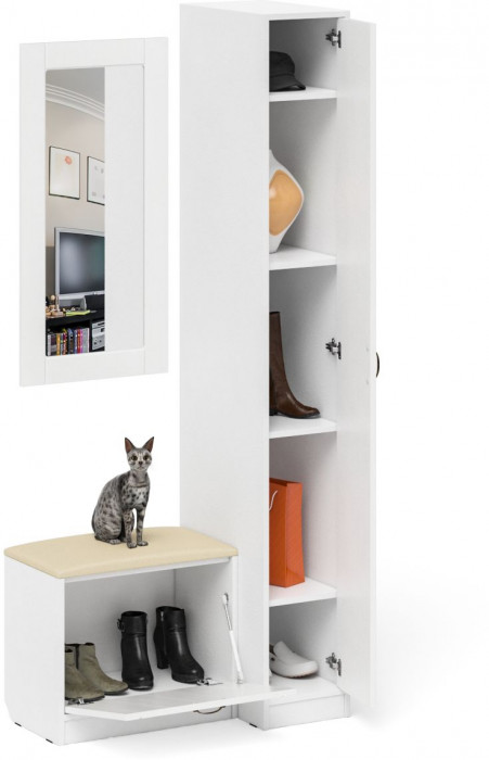 Прихожая П-6 Компоновка № 40, цвет белая шагрень/фасады МДФ белое дерево фрезеровка прованс, ШхГхВ 90х50х210 см., универсальная сборка