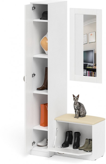 Прихожая П-6 Компоновка № 40, цвет белая шагрень/фасады МДФ белое дерево фрезеровка прованс, ШхГхВ 90х50х210 см., универсальная сборка