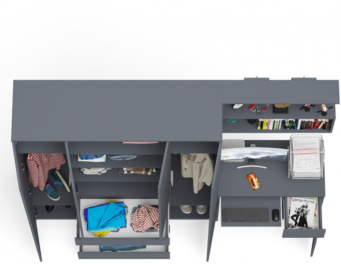 Мори компьютерный стол МС-1 правый + Шкаф МШ1600.1 + Полка 900, графит