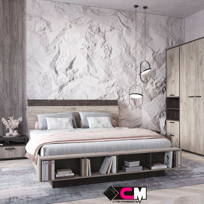 Эдинбург Кровать КР-03 (1440х935х2315) дуб крафт серый/железный камень