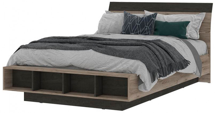 Эдинбург Кровать КР-03 (1440х935х2315) дуб крафт серый/железный камень