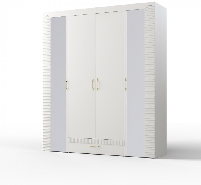 Шкаф 4-х дверный с ящиком "Карлин" - Белый текстурный/Корунд джелато