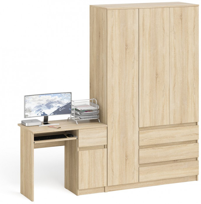 Мори Стол компьютерный МС-1 правый + Шкаф МШ1200.1, цвет дуб сонома, ШхГхВ 210,4х50,4х209,6 см., выдвижной ящик справа, НЕ универсальная сборка
