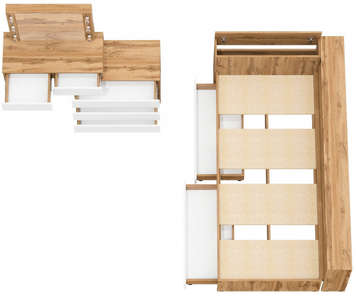 Ксения Кровать с ящиками 0900 + прикроватный блок + Столик с подсветкой 110, дуб вотан/белый