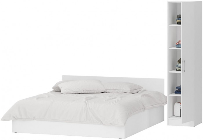 Кровать 1800 + Пенал Стандарт, цвет белый, ШхГхВ 183,5х203,5х70 + 45х52х200 см., сп.м. 1800х2000 мм., без матраса, основание есть