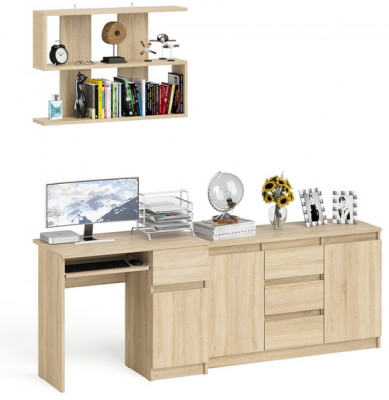 Мори Стол компьютерный МС-1 правый + Комод МК1200.3 + Полка 900, цвет дуб сонома, ШхГхВ 210,4х50х209,6 см., НЕ универсальная сборка