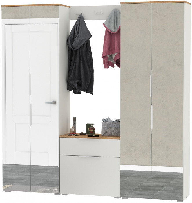 Октава Прихожая 26, белый шагрень/дуб крафт золотой/фасады МДФ белый шагрень