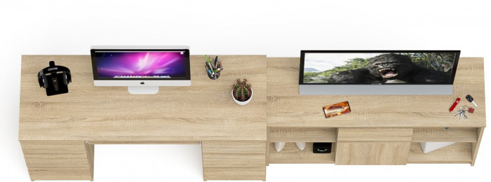 Мори Стол компьютерный МС-2 + Тумба МТВ1204.1, цвет дуб сонома, ШхГхВ 255,8х50х76,6 см., универсальная сборка