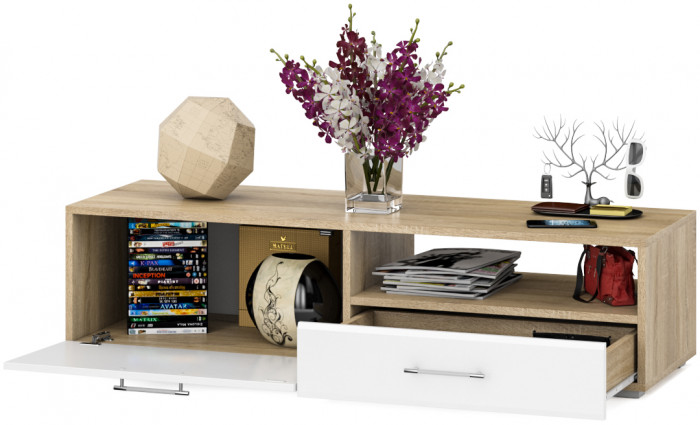 Тумба под ТВ Ларго 1, корпус дуб сонома/фасады МДФ белый глянец