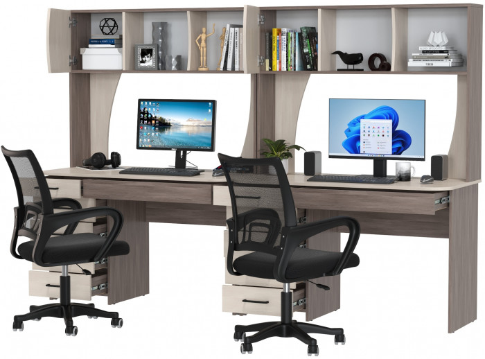 Два стола рабочих 6-0606 Сигма + два кресла 103 чёрных, бодега тёмный/бодега светлый