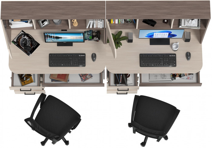 Два стола рабочих 6-0606 Сигма + два кресла 103 чёрных, бодега тёмный/бодега светлый