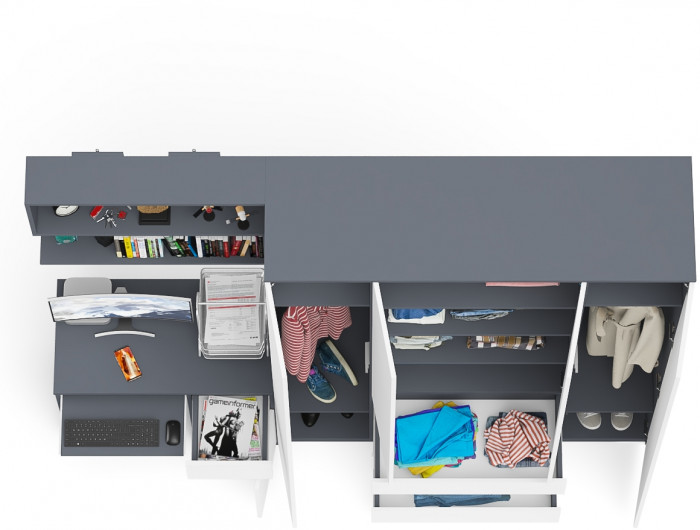 Мори компьютерный стол МС-1 правый + Шкаф МШ1600.1 + Полка 900, графит/белый