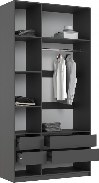 Марвэл Шкаф 3-х створчатый 1200, с доп.ящиками Браш Графит, Графит
