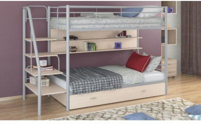 Двухъярусная кровать Толедо-ПЯ 90, серый / Дуб