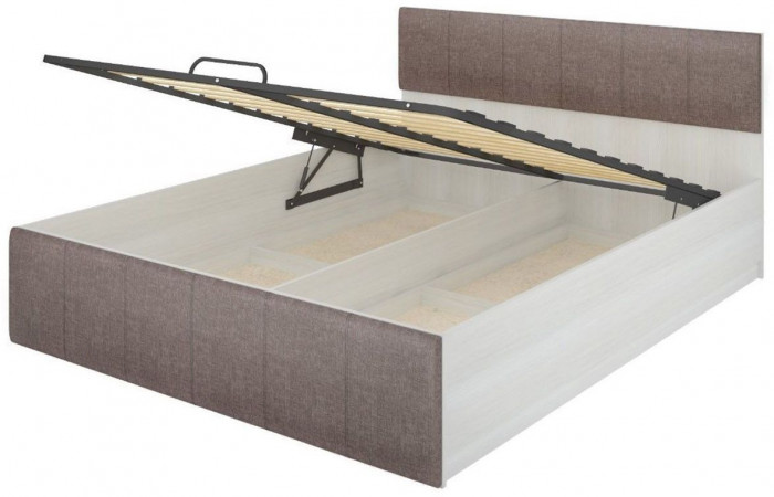 Милос 73-01 Кровать с п/м 1600 Дуб Сонома / Рогожка Саванна Кофе